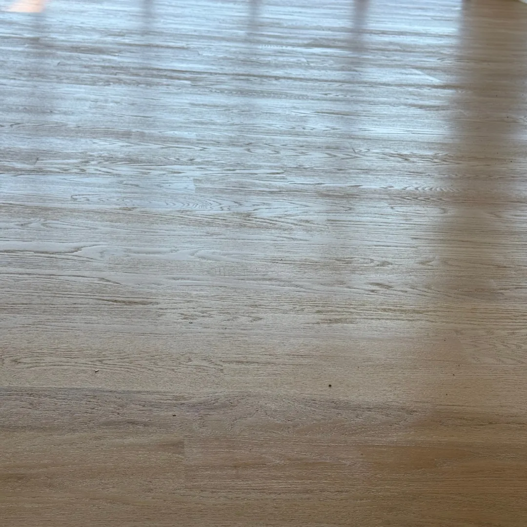 Light wood flooring with sunlight reflections.