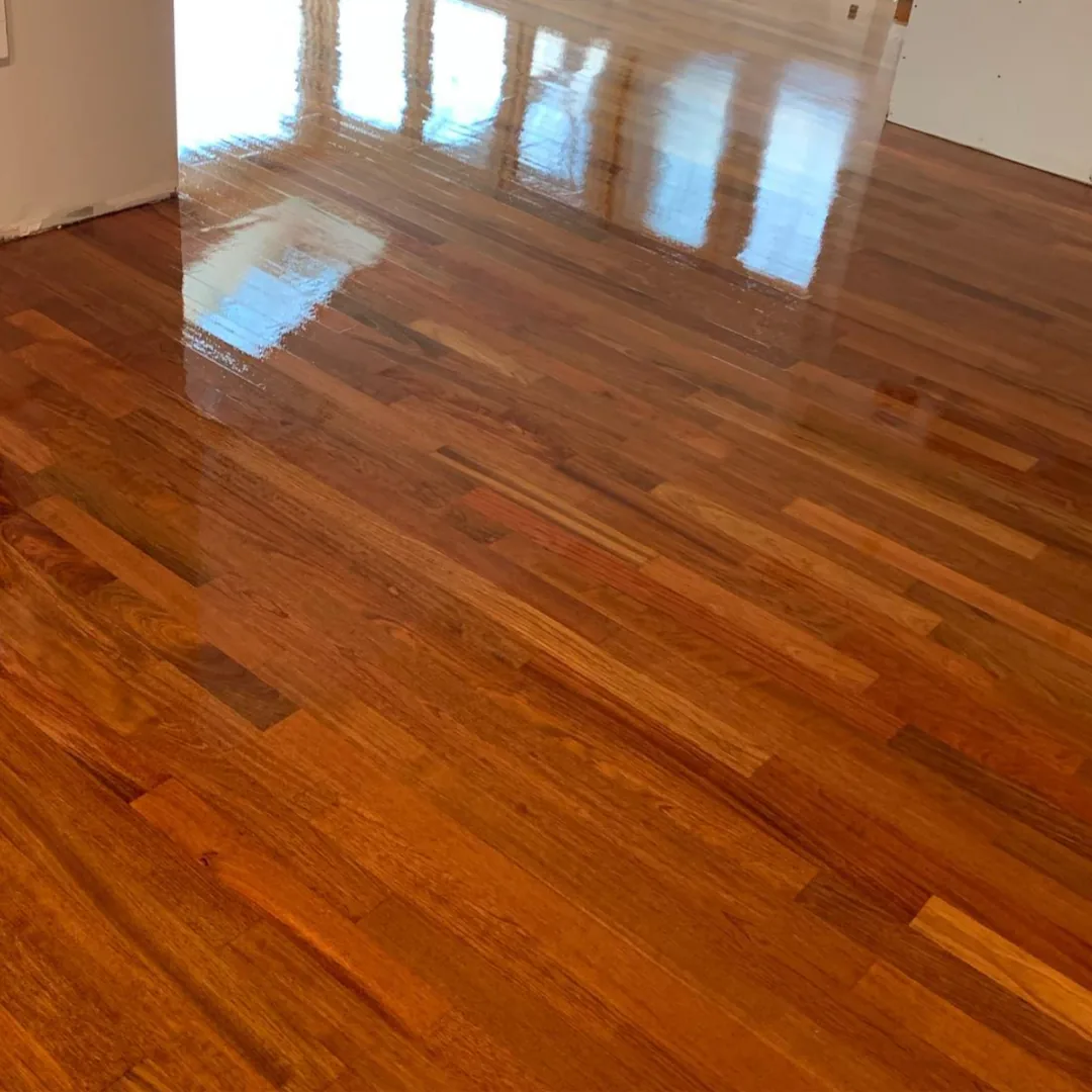 Newly refinished shiny hardwood floor